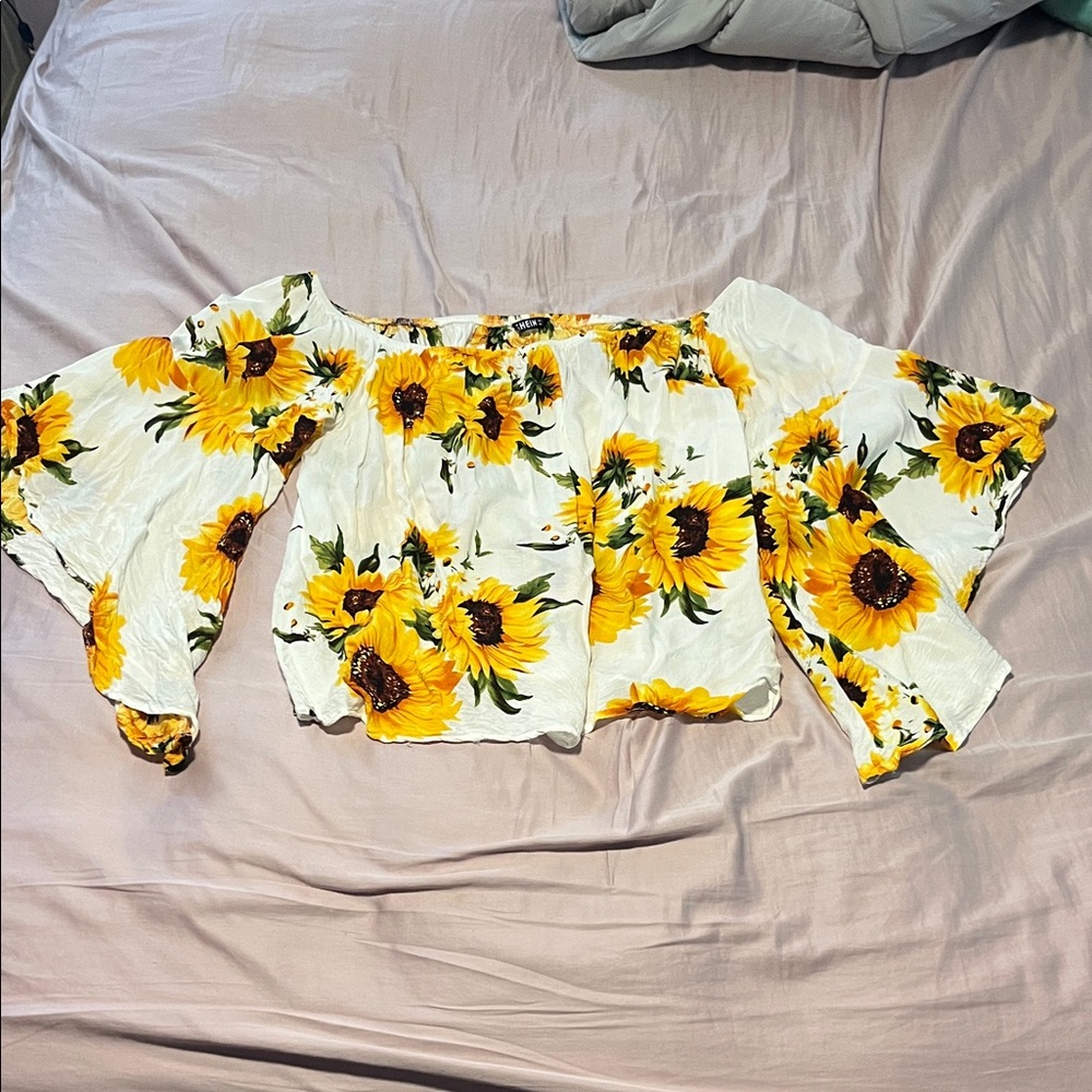 SHEIN Sunflower Off-Shoulder Blouse - White and Yellow
